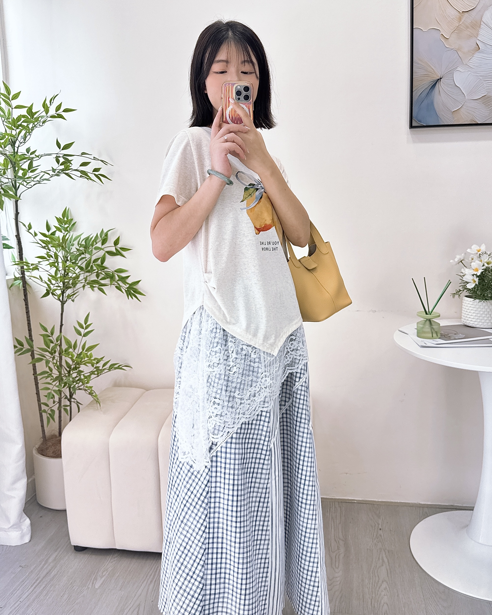 超美拼蕾絲檸檬上衣 