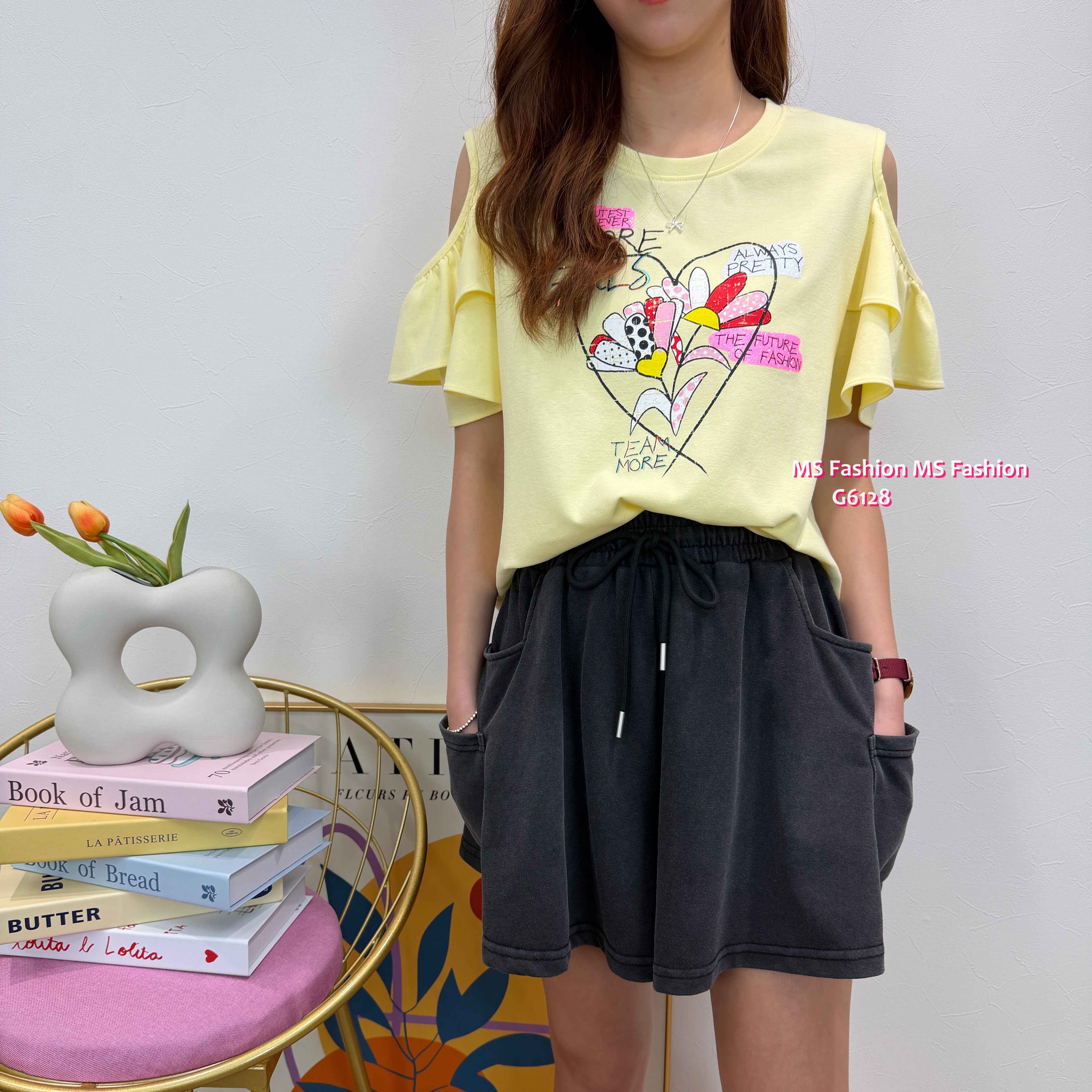 G6128 韓國🇰🇷靚print露肩top