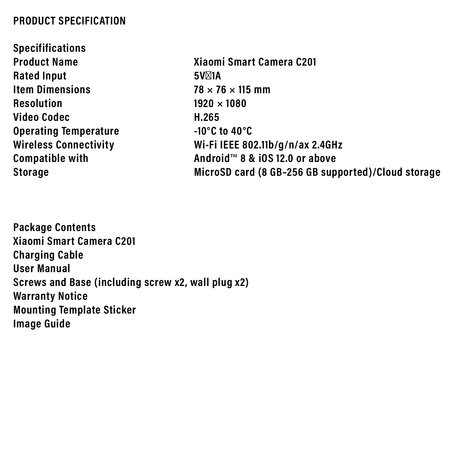 Xiaomi 1080p C201 Security Camera Basic (BHR08NBGL)