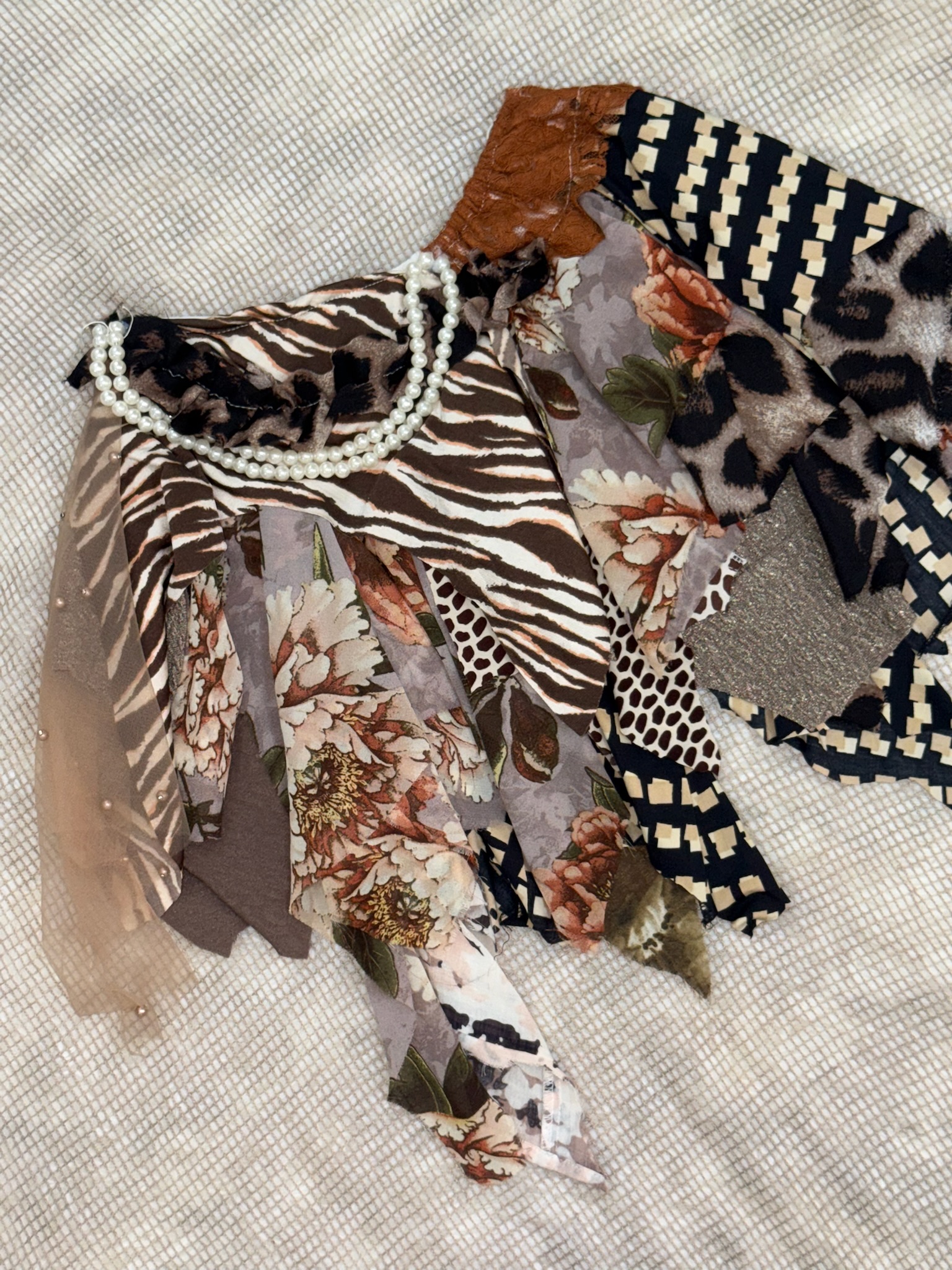Fairy Grunge Pearls Mixed Remade Skirt [Earth-Tone]