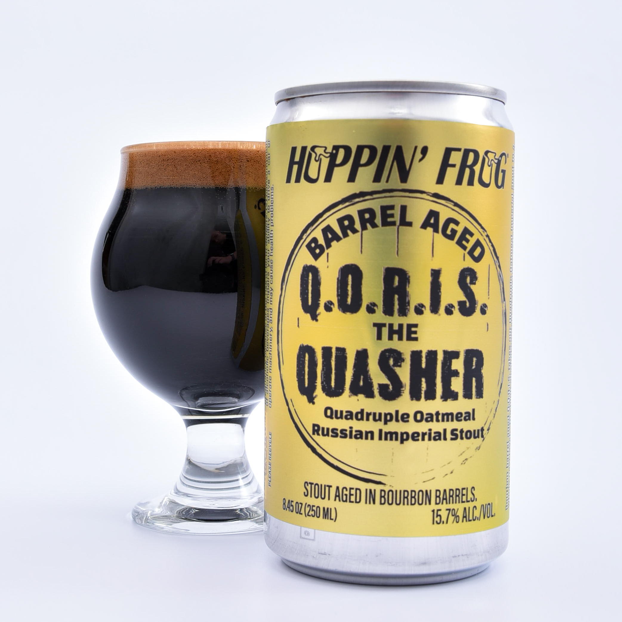 Hoppin' Frog B.O.R.I.S. THE CRUSHER / BITE OF THE BEAST BARLEY WINE / BARREL AGED Q.O.R.I.S. THE QUASHER / BOURBON BARREL-AGED PEANUT BUTTER HAZELNUT CARAMEL CHOCOLATE CAKE STOUT