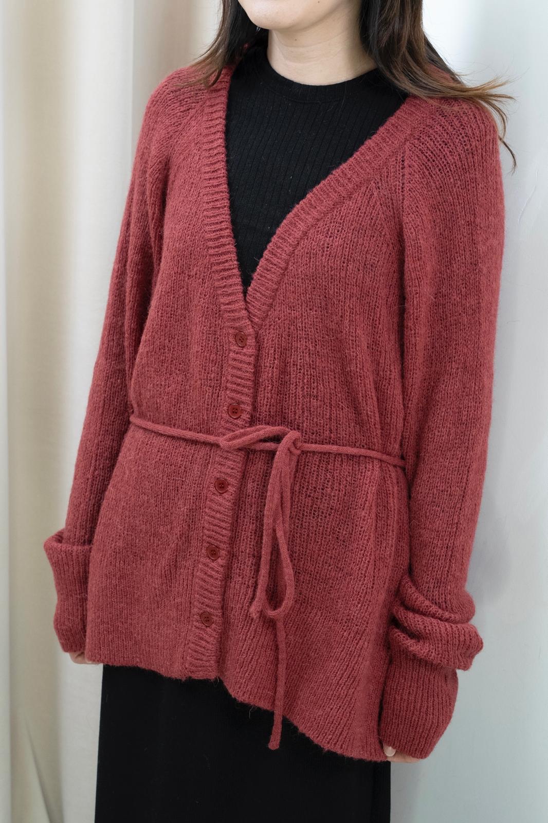 綁繩鬆軟外套（紅色）