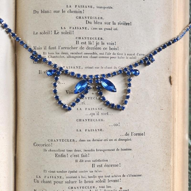 Vintage 1950s Beautiful Blue Rhinestone Princess Cocktail Evening Necklace (MT1962-2)