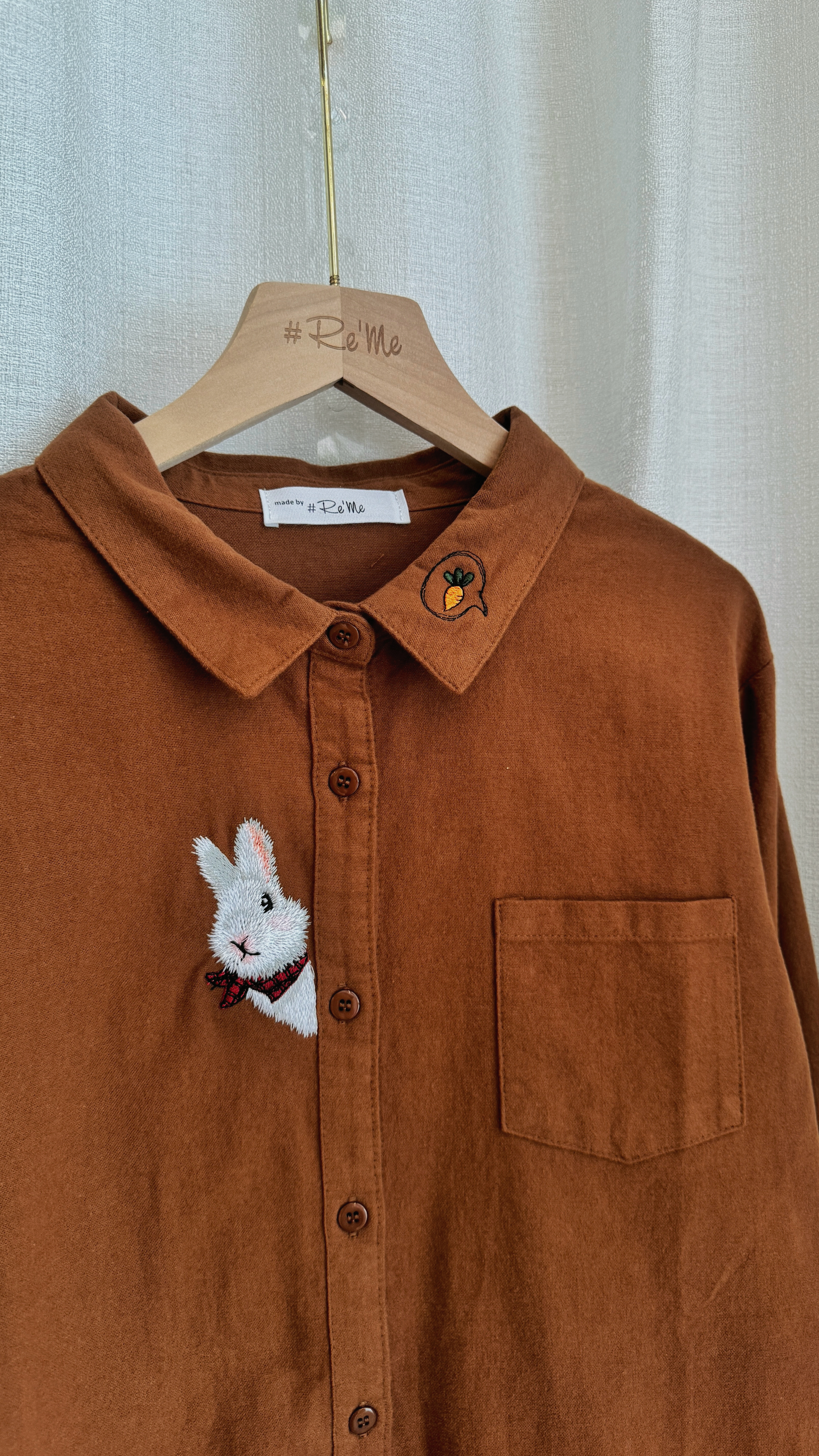 🐰Mallow Rabbit 棕色刺绣衬衫