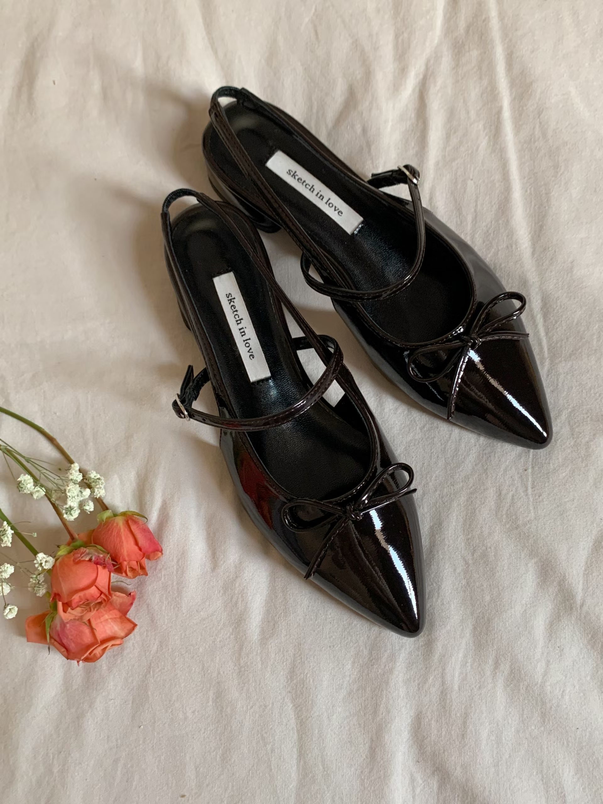 AS2902 蝴蝶結幼帶尖頭平底鞋