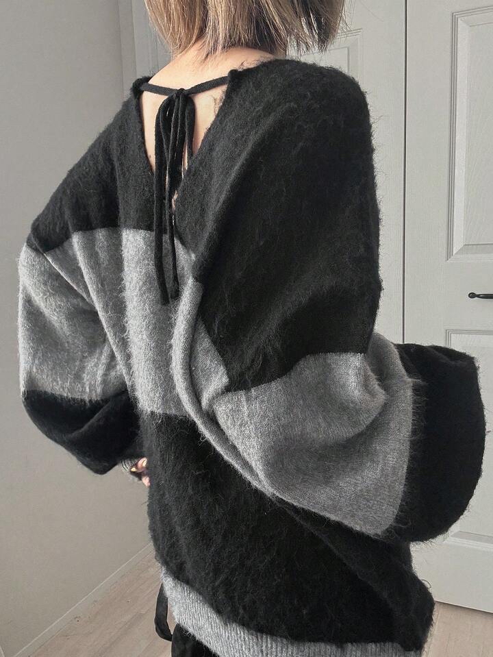 撞色綁帶針織毛衣(前後兩著款）