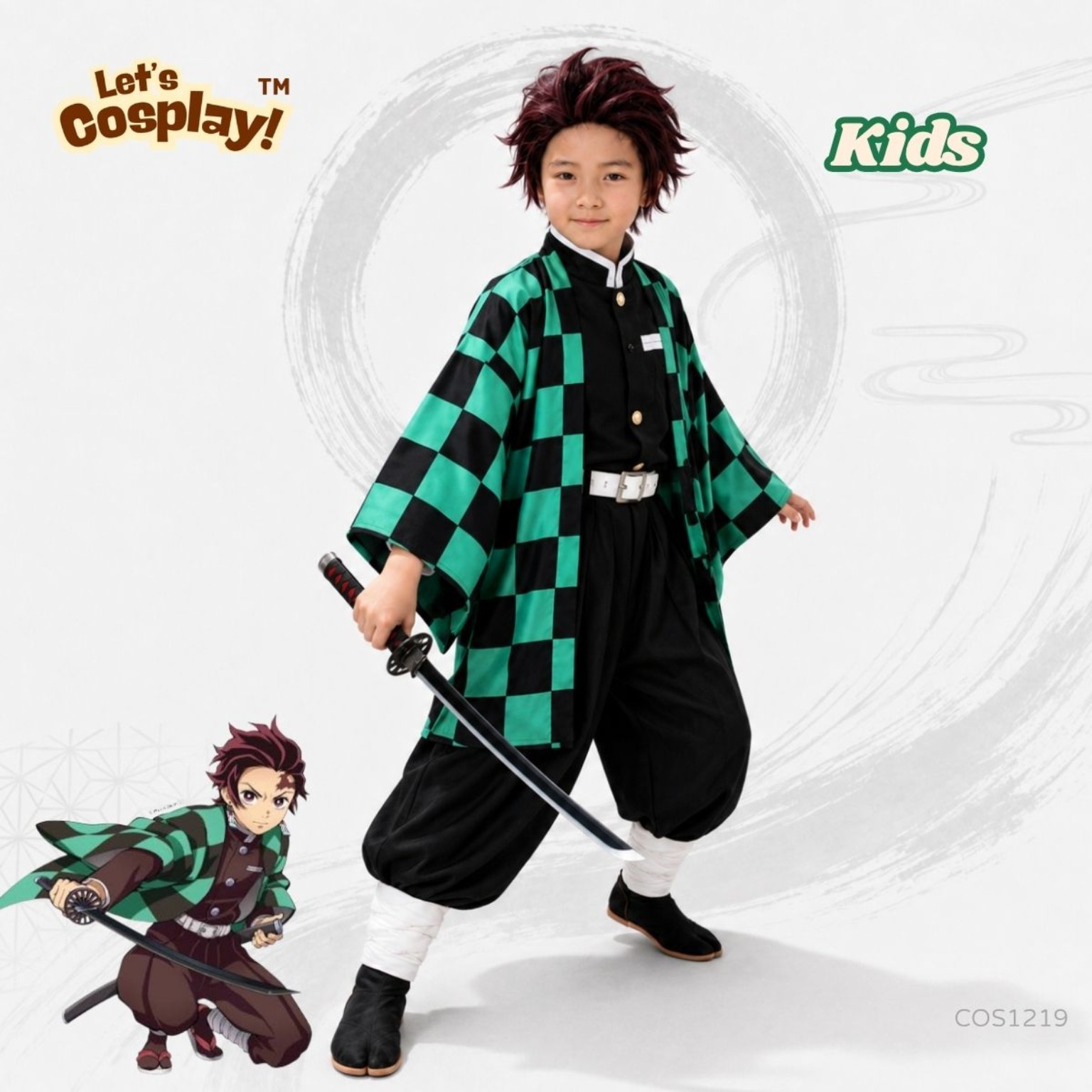 鬼滅之刃炭治郎主題兒童服裝 綠黑格仔 Kids Tanjiro Costume 角色扮演