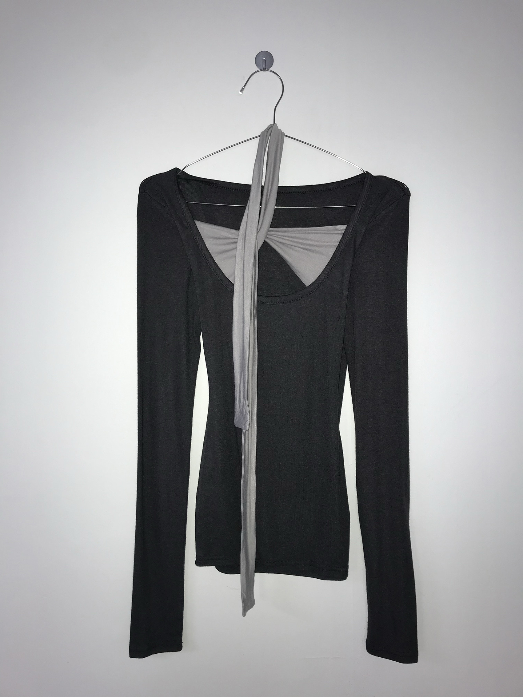 Tie-Front U Neck Long Sleeve Top