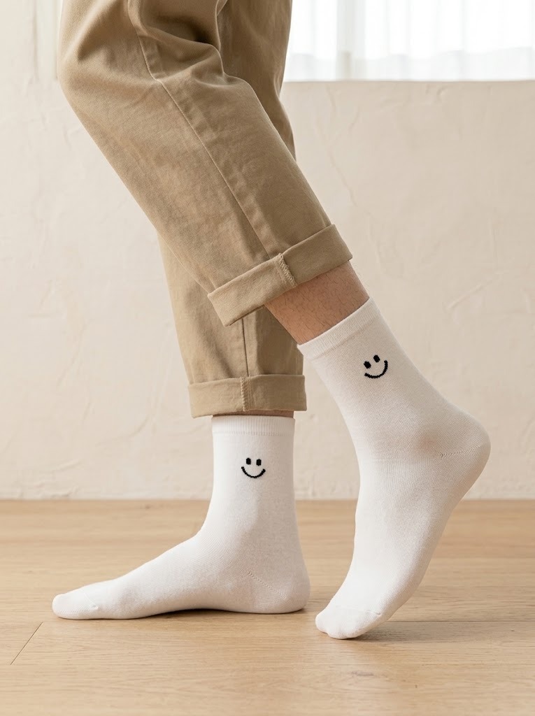 Korean Smile Point Men's Mid Crew Socks