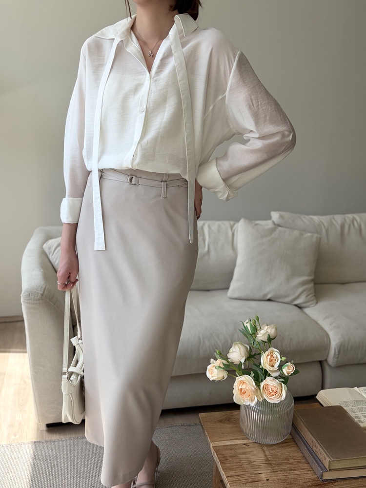 Colette Layered Belted Skirt (Light Beige)