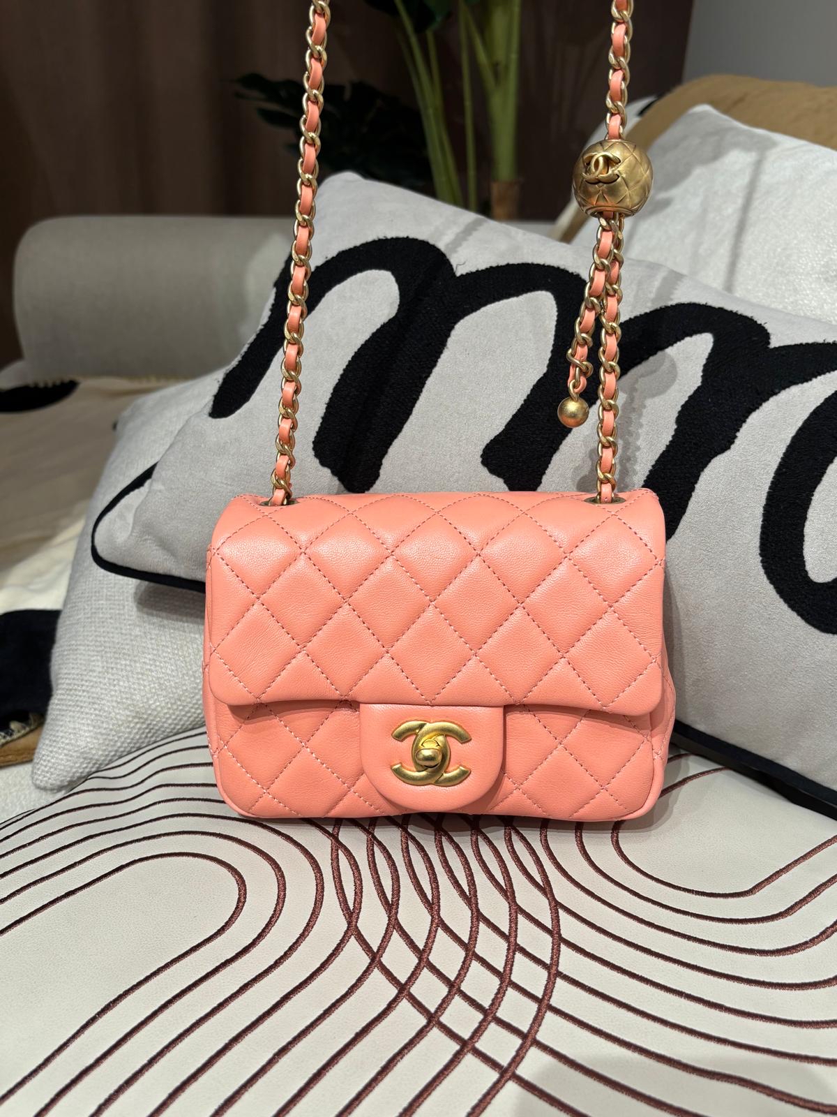 Chanel Mini Flap Bag With Pearl Crush ,金球方胖, 100%Authentic, 99%New ✅收據副本✅Dust bag✅晶片