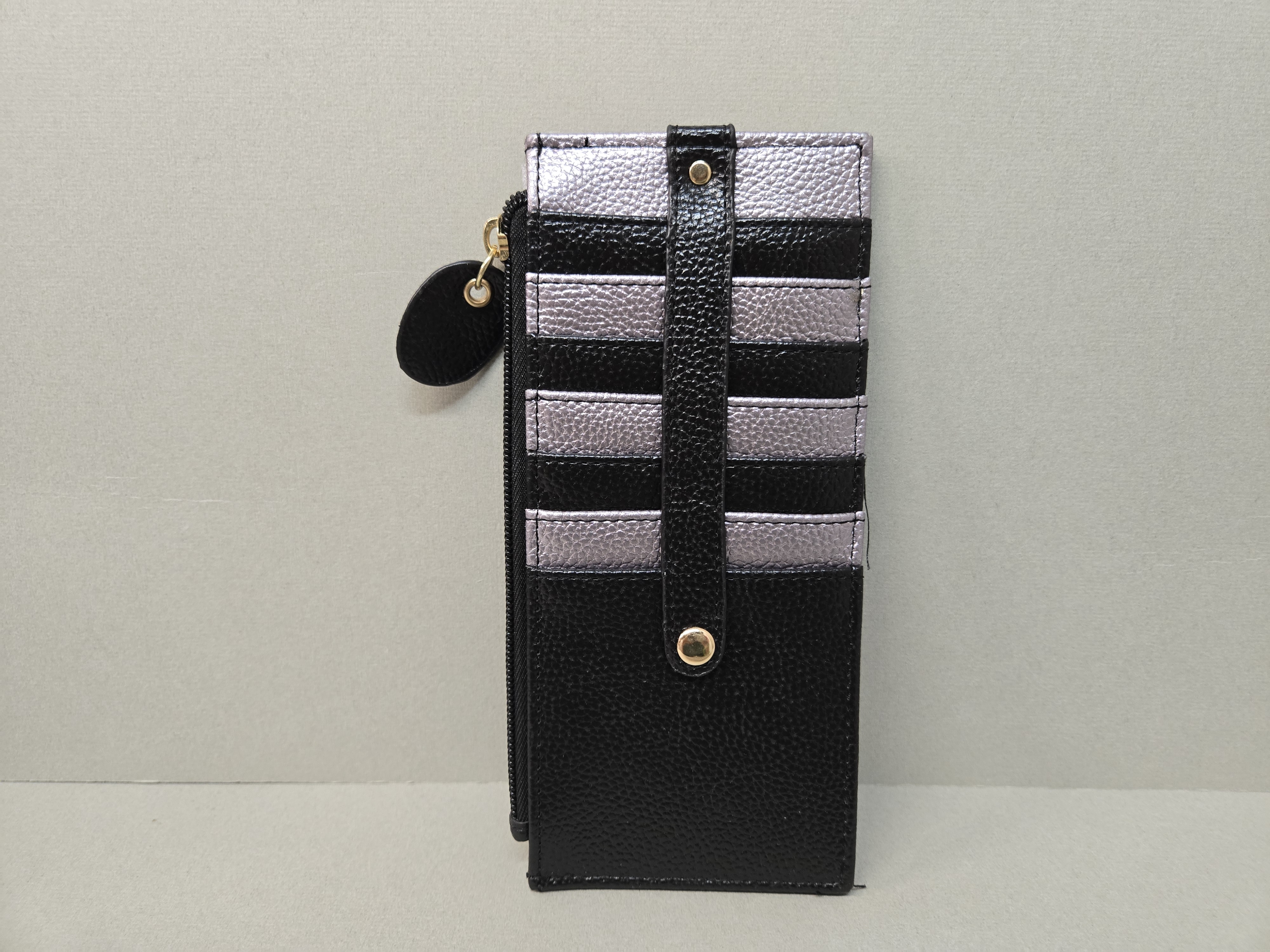 黑及銀色刺繡貓咪咭套及銀包兩用