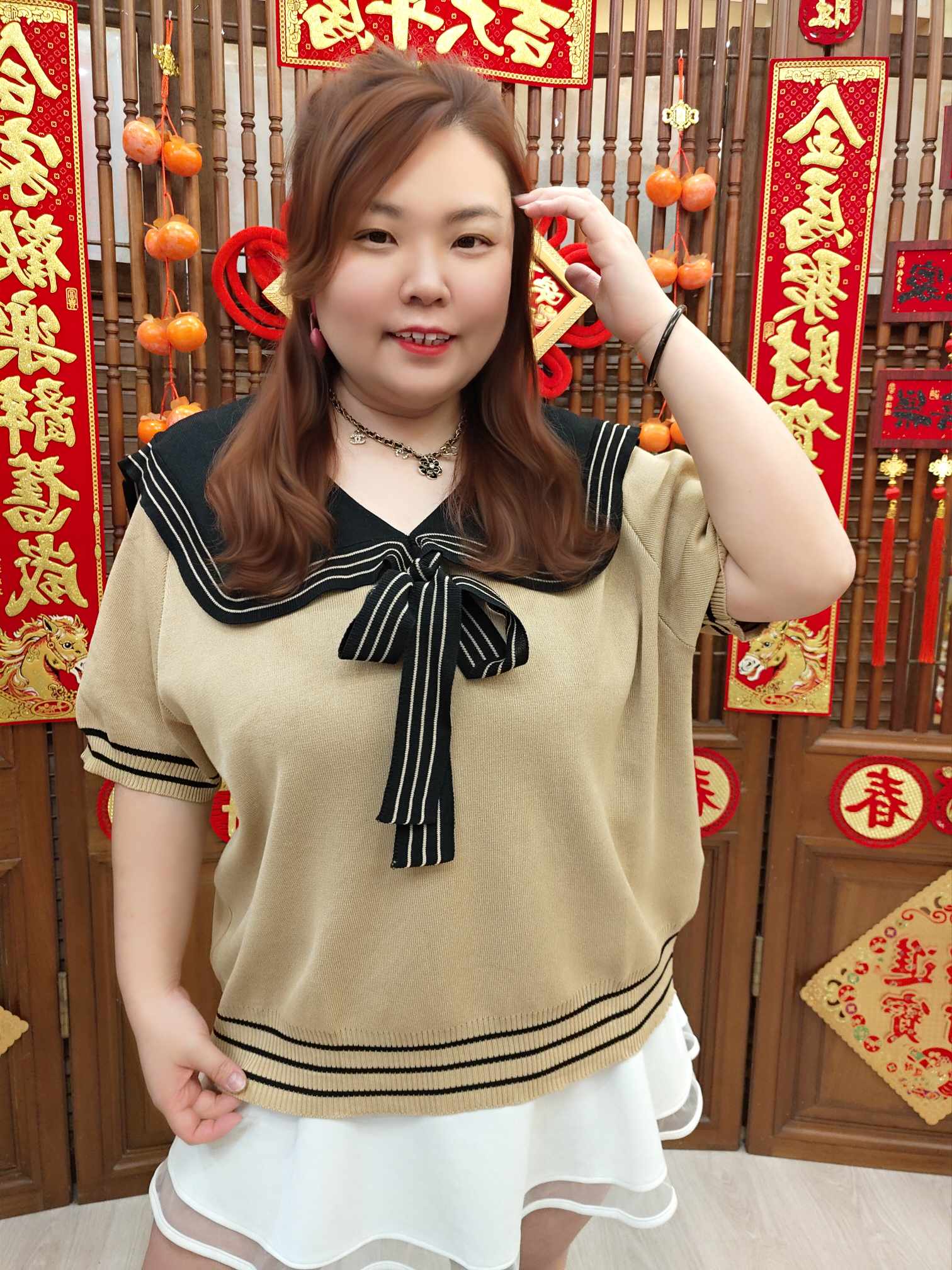 NJH03 DSA06 学院风绑带针织上衣