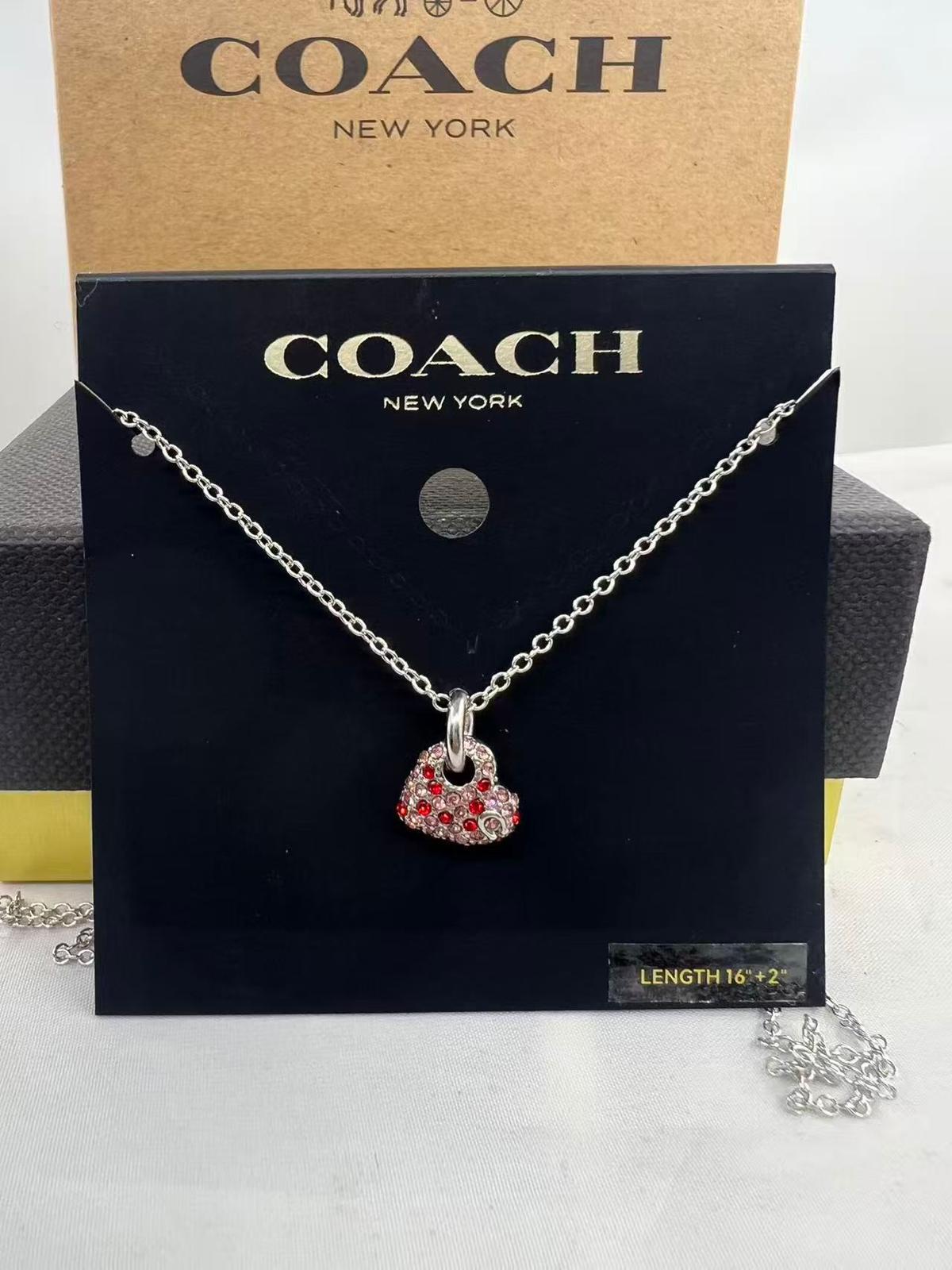 COACH粉/紅心系列頸鏈