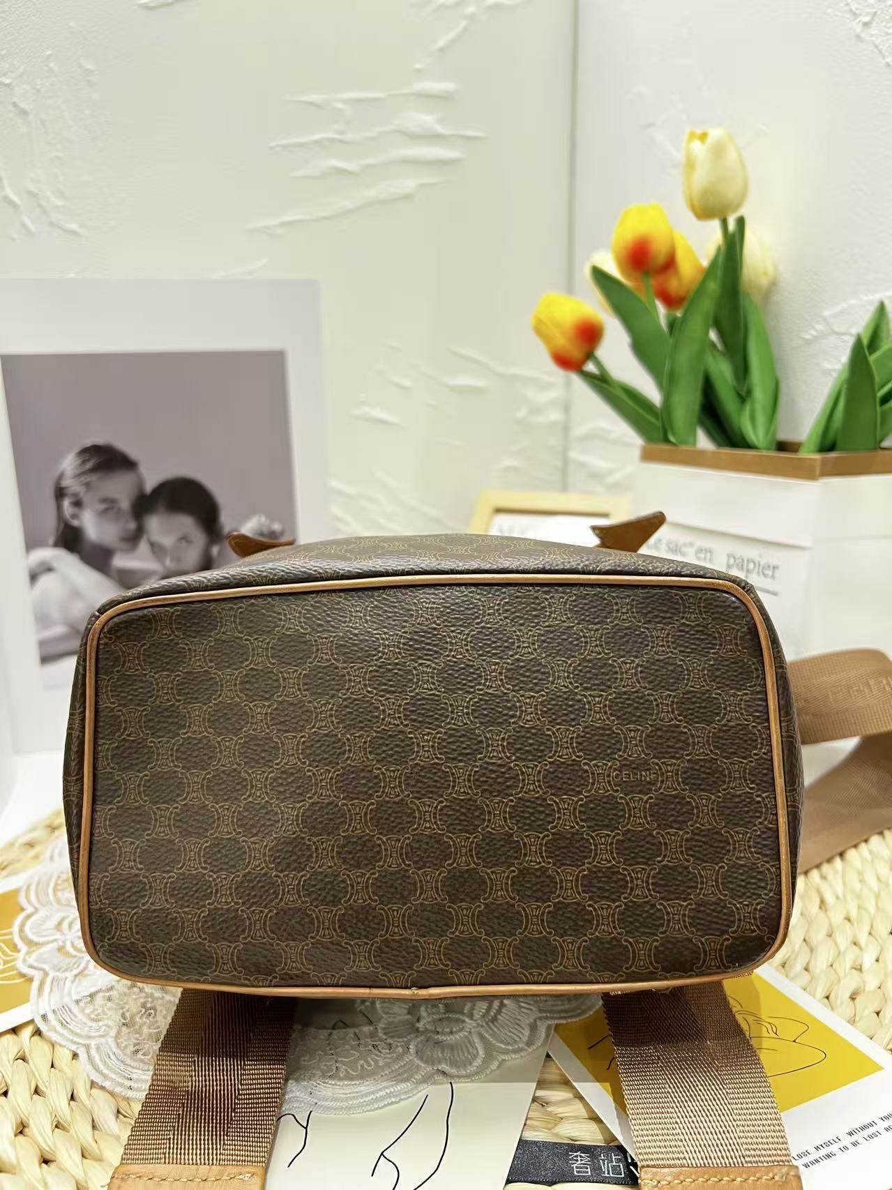 Celine Vintage Macadam Canvas Drawstring Backpack