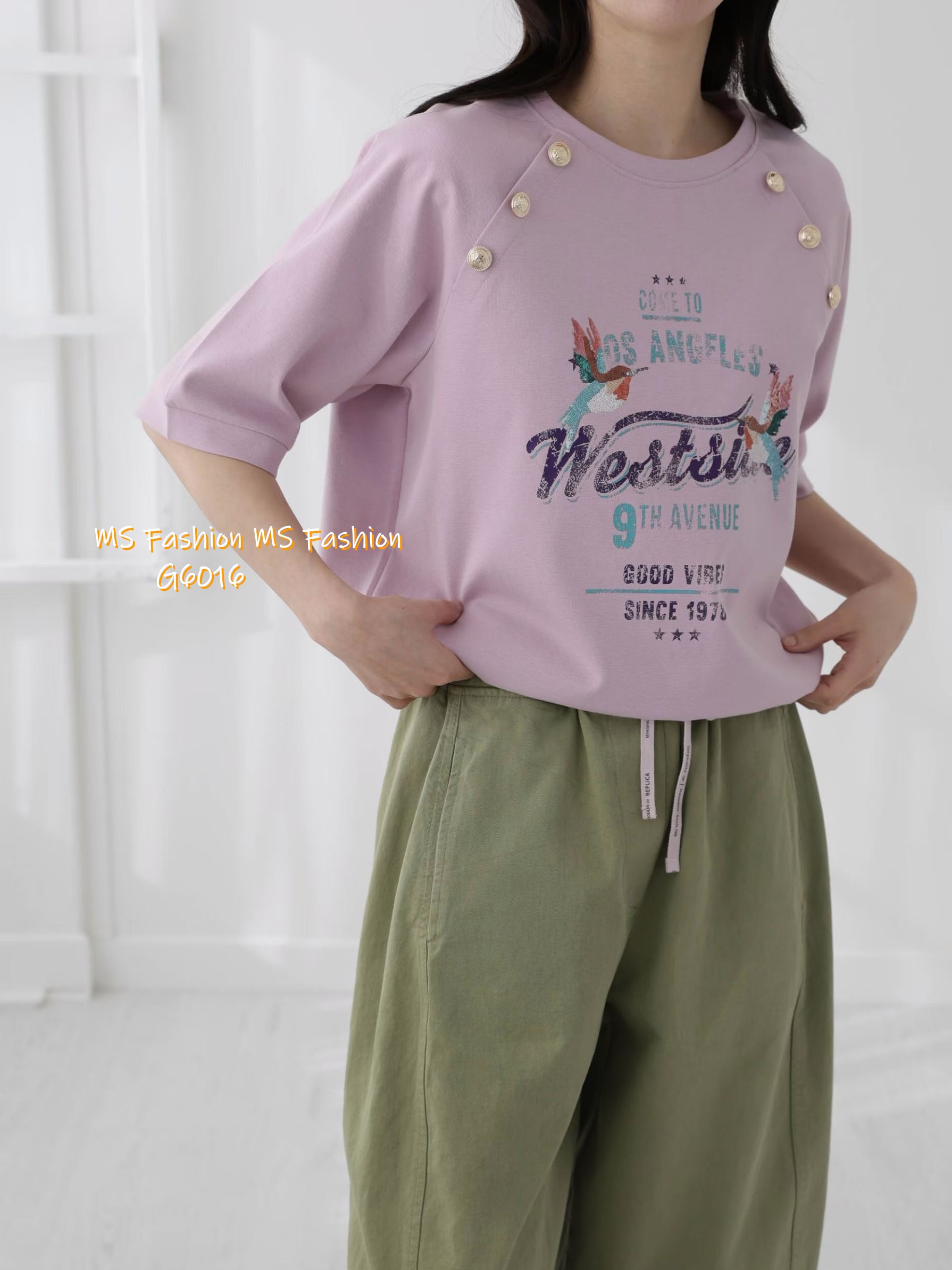 G6016 韓國🇰🇷靚print肩鈕top