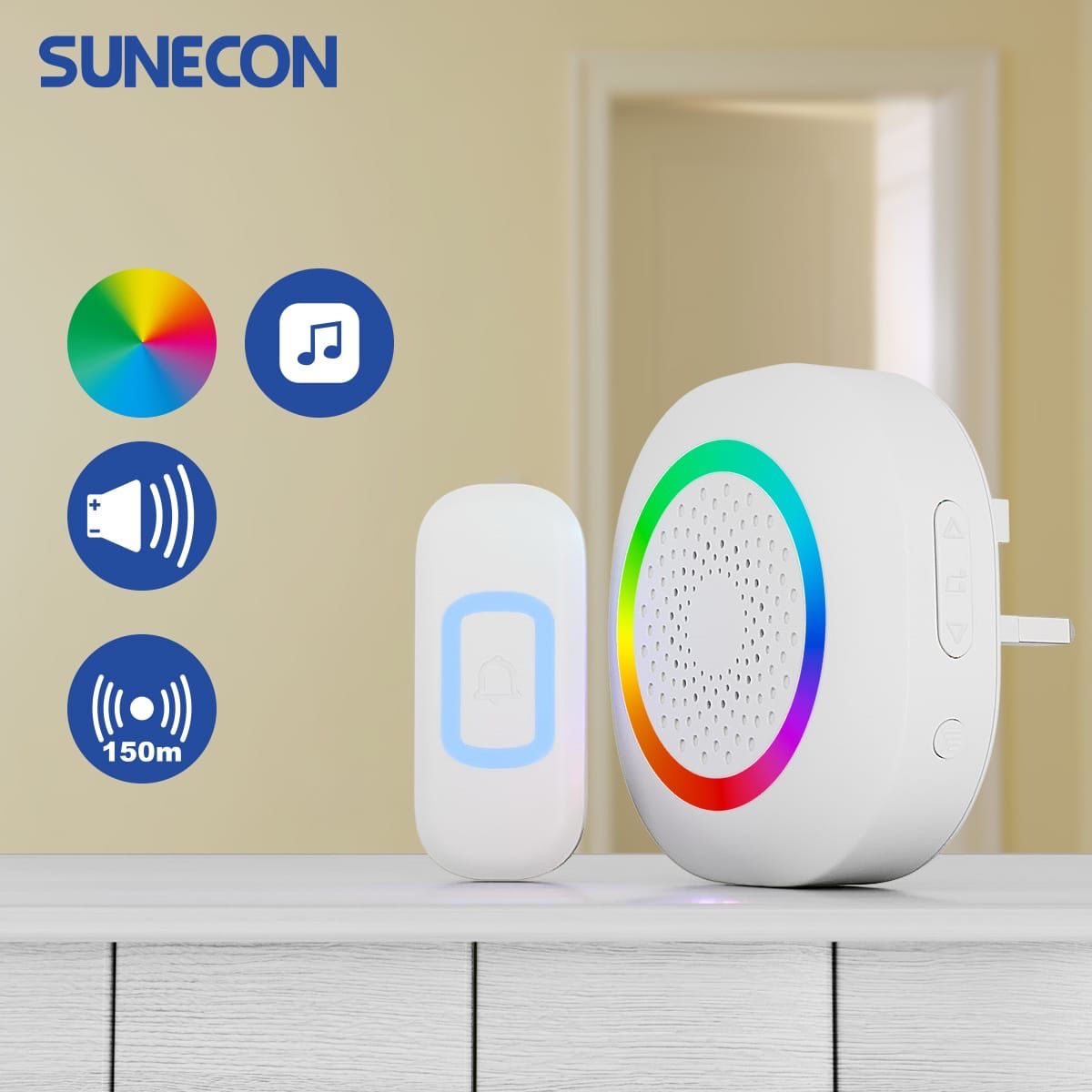 Sunecon LED彩光無線門鐘套裝 (插13A蘇款) LSNDP