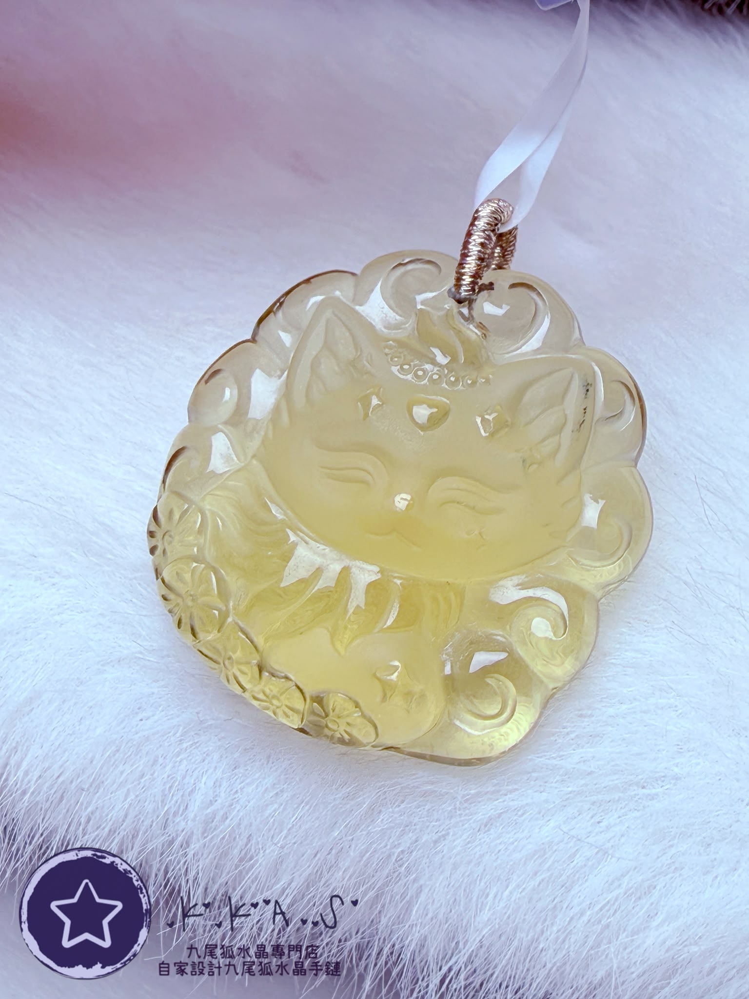 K00581 黃水晶 公主狐 - 吊墜/手牌兩用款
