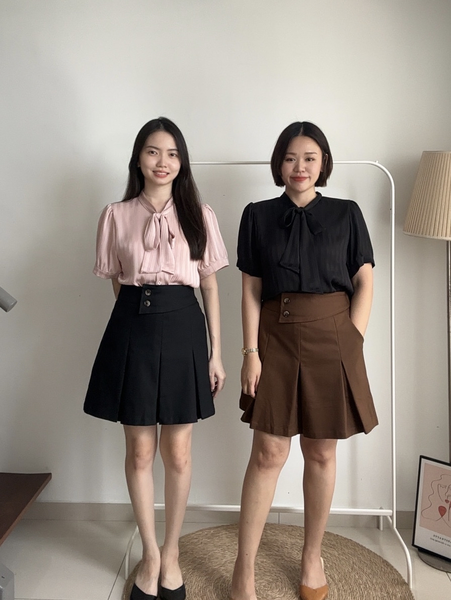 S1858 A Line Short Skirt - Black & Brown