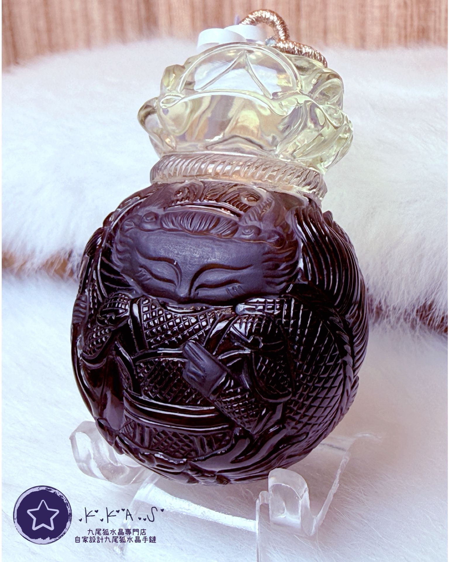 K00120 茶水晶 將軍龍狐 - 吊墜/手牌兩用款