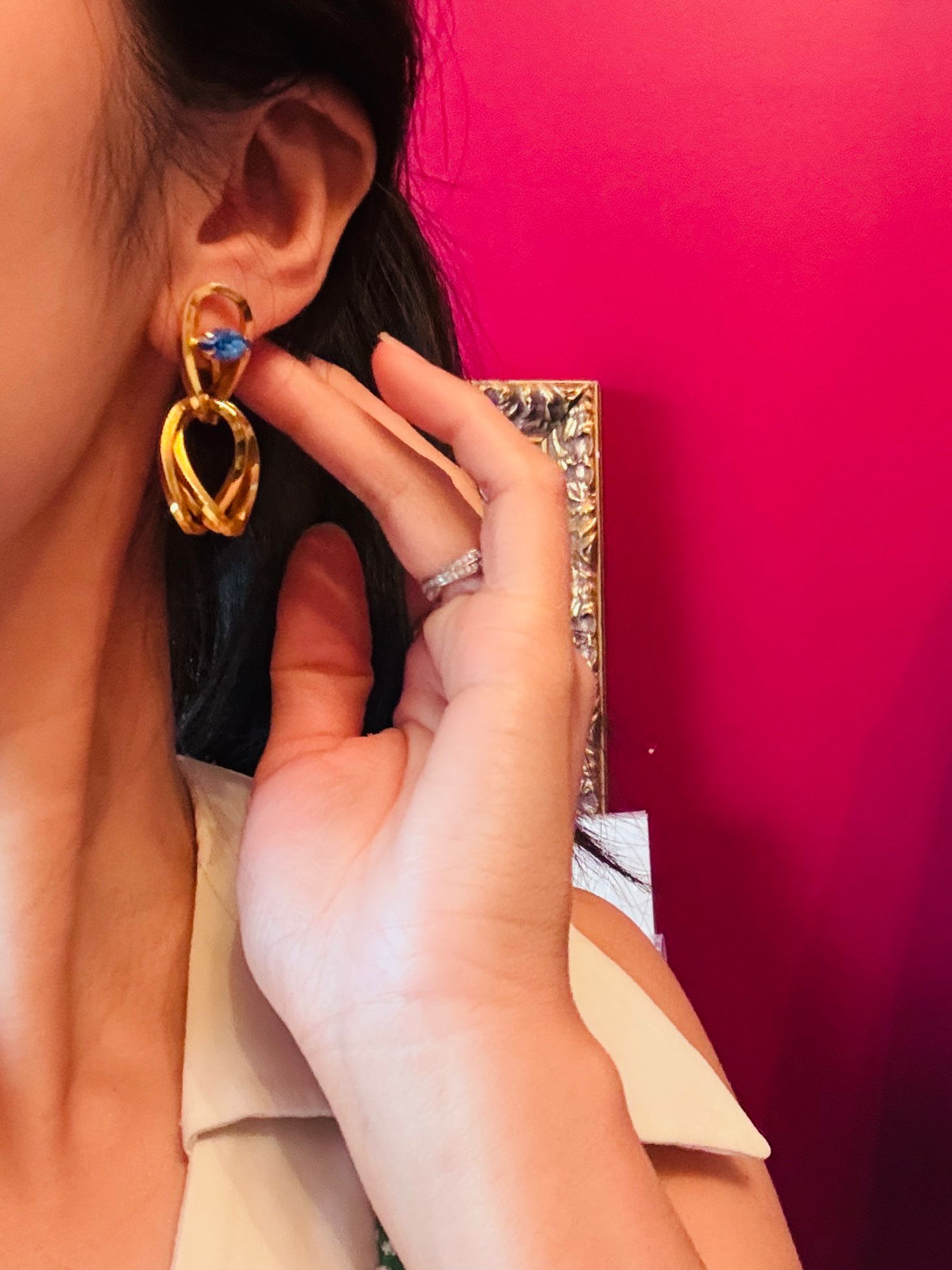Vintage C.a. 1950s Royal Blue Glass Sculptural Loop Dangle Screw-back Earrings (MT2589-18)
