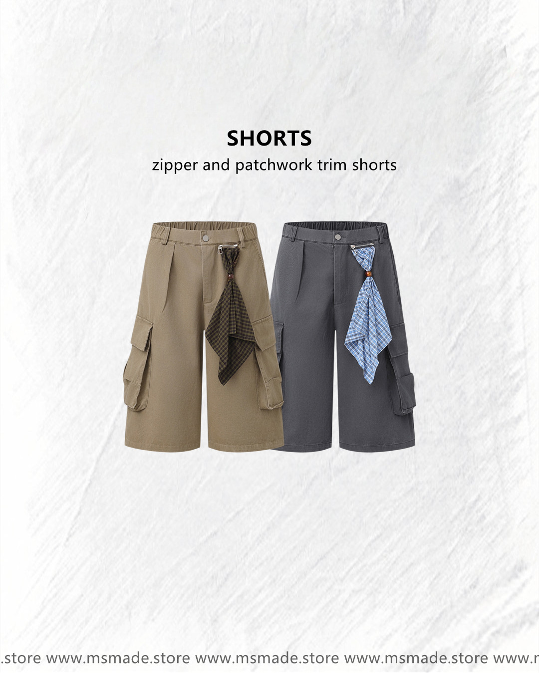 M1062拉鍊配布裝飾短褲