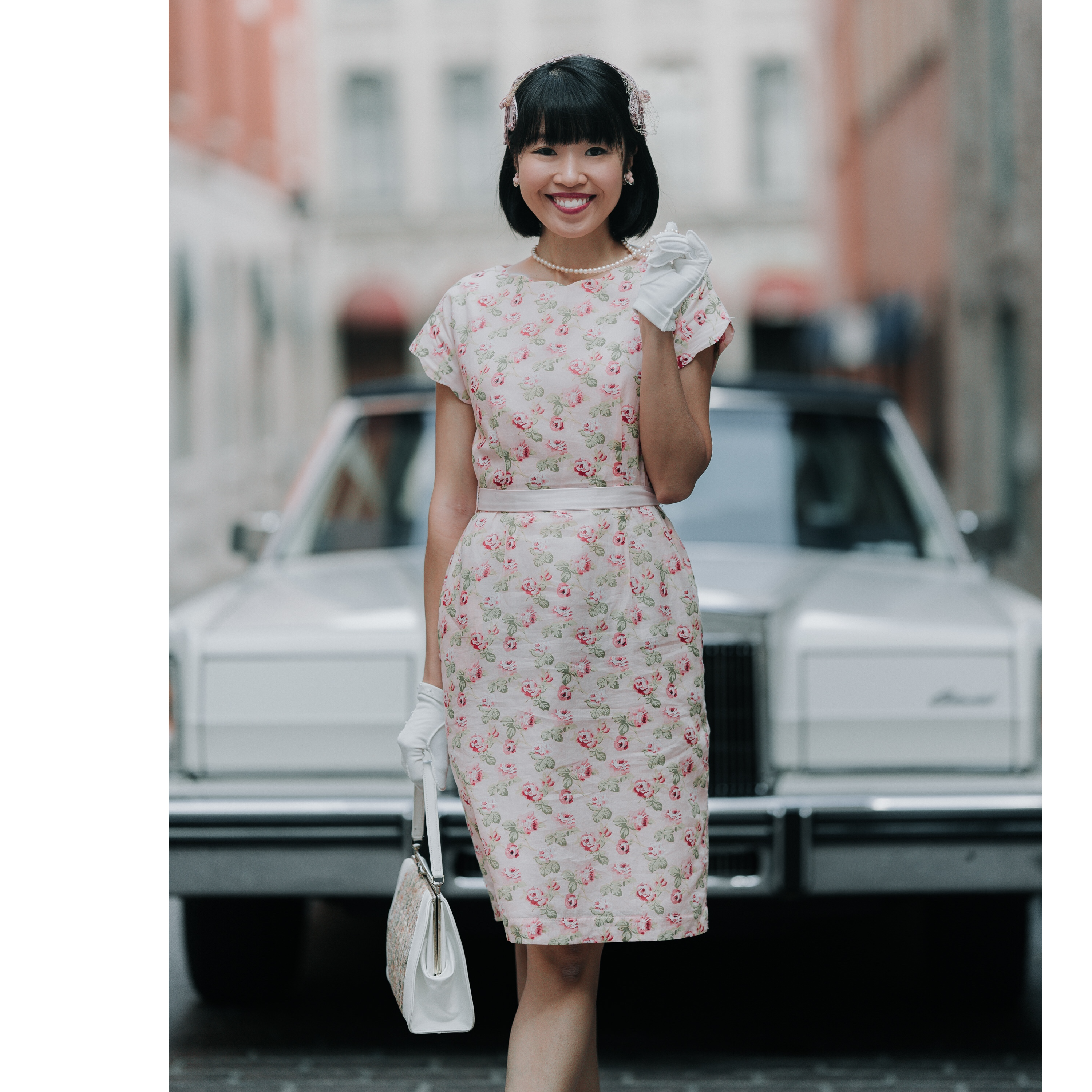 (Ready/Custom-Made)1960s-Inspired Rose Pattern 100% Cotton Scalloped Collar Secretary Dress(FM136)