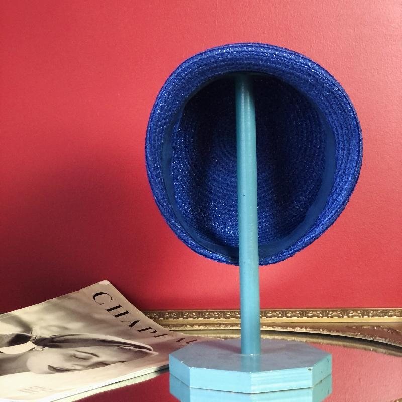 C.a. 1960s Indigo Blue Straw Lady Cap Hat (MT1230)