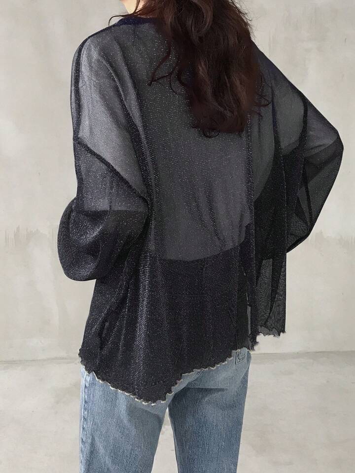 （多色）閃亮透視長袖上衣