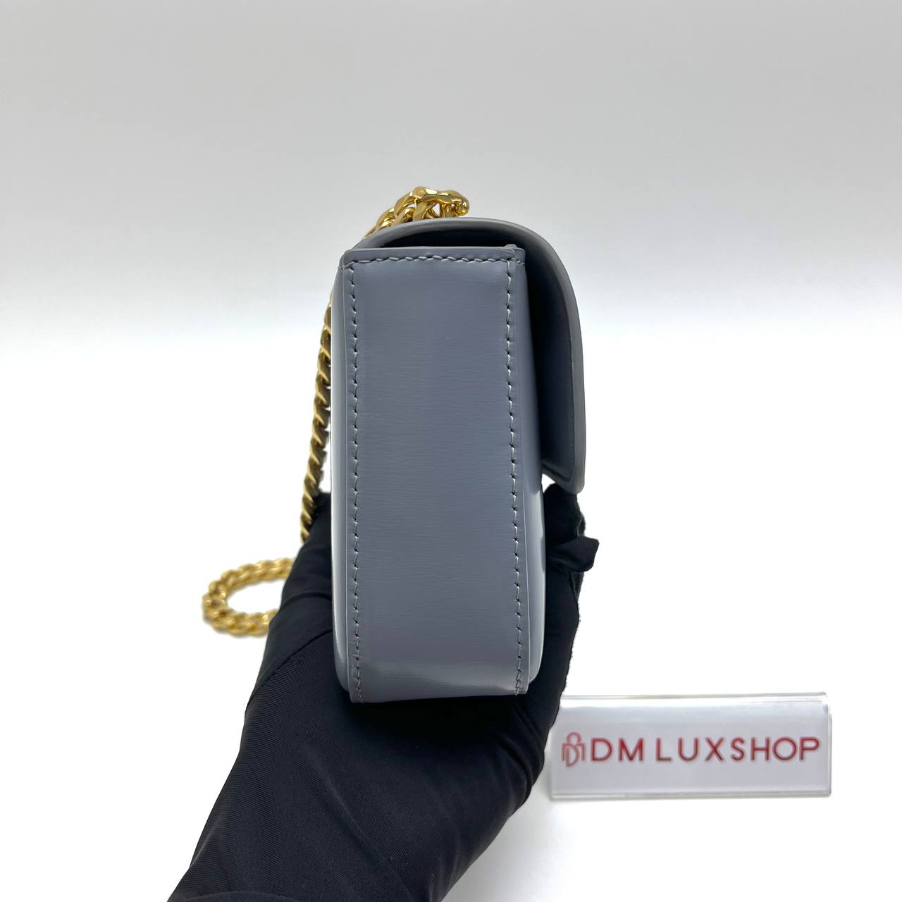 Celine Triomphe Claude Grey Blue Chain Shoulder Bag