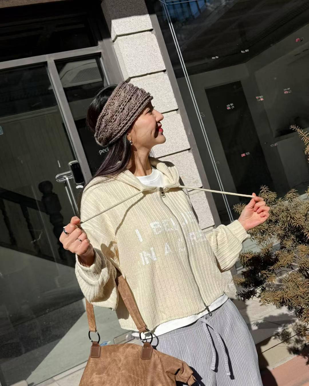 雙拉鏈印字直紋外套