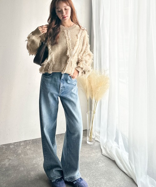 不規則流蘇拼色針織上衣【JT019】