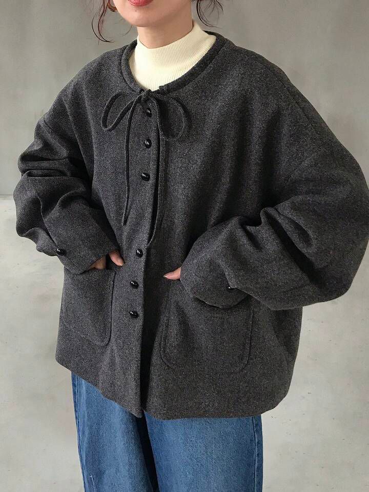 日系復古寬鬆泡泡袖上衣外套