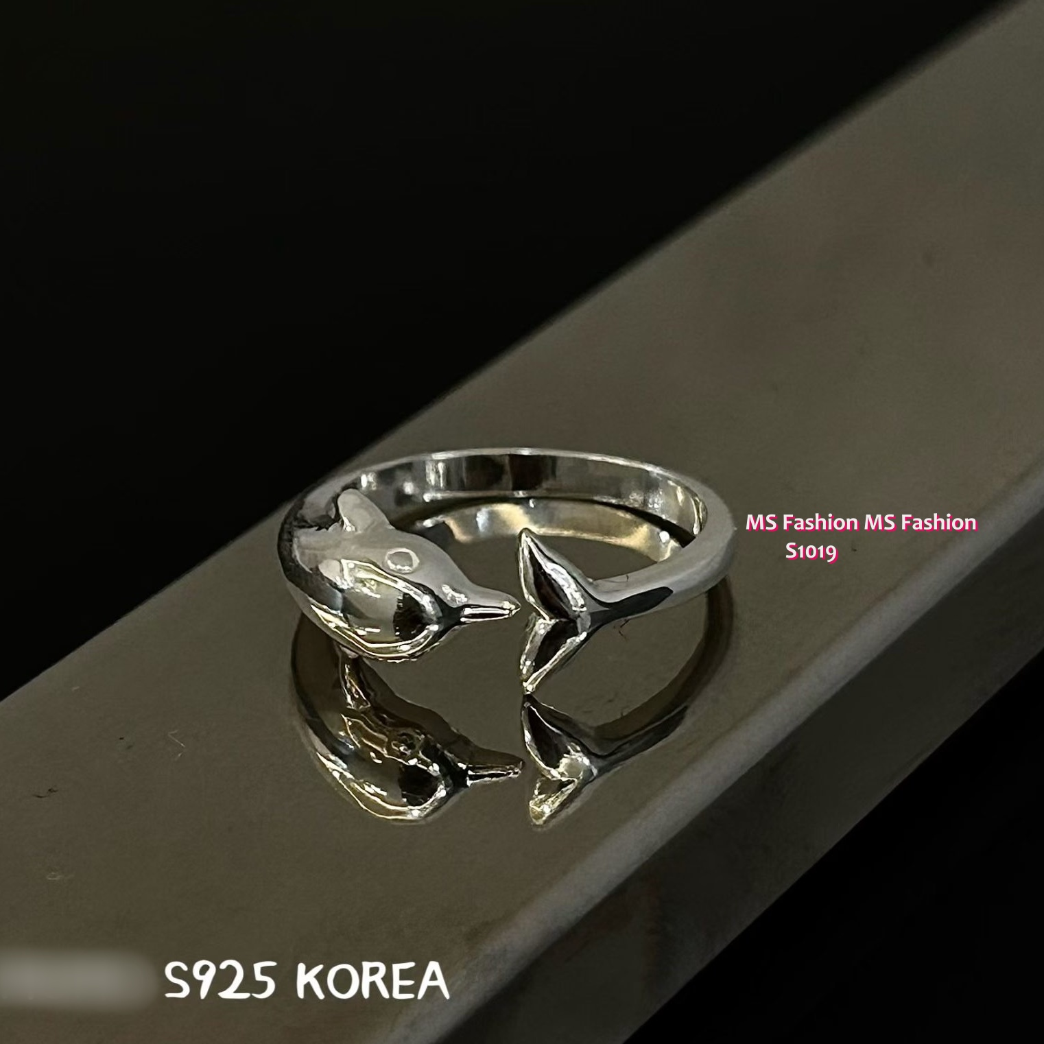 S1019 韓國🇰🇷S925純銀可愛海豚戒指