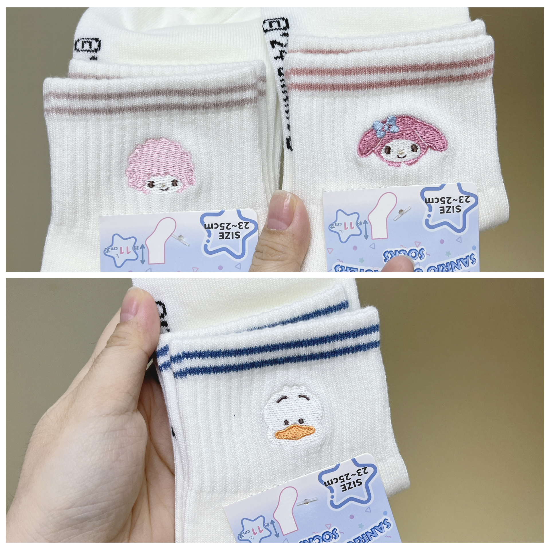 日本現貨📍Sanrio條紋刺繡圖案短襪 (Melody/Piano/AP鴨款)