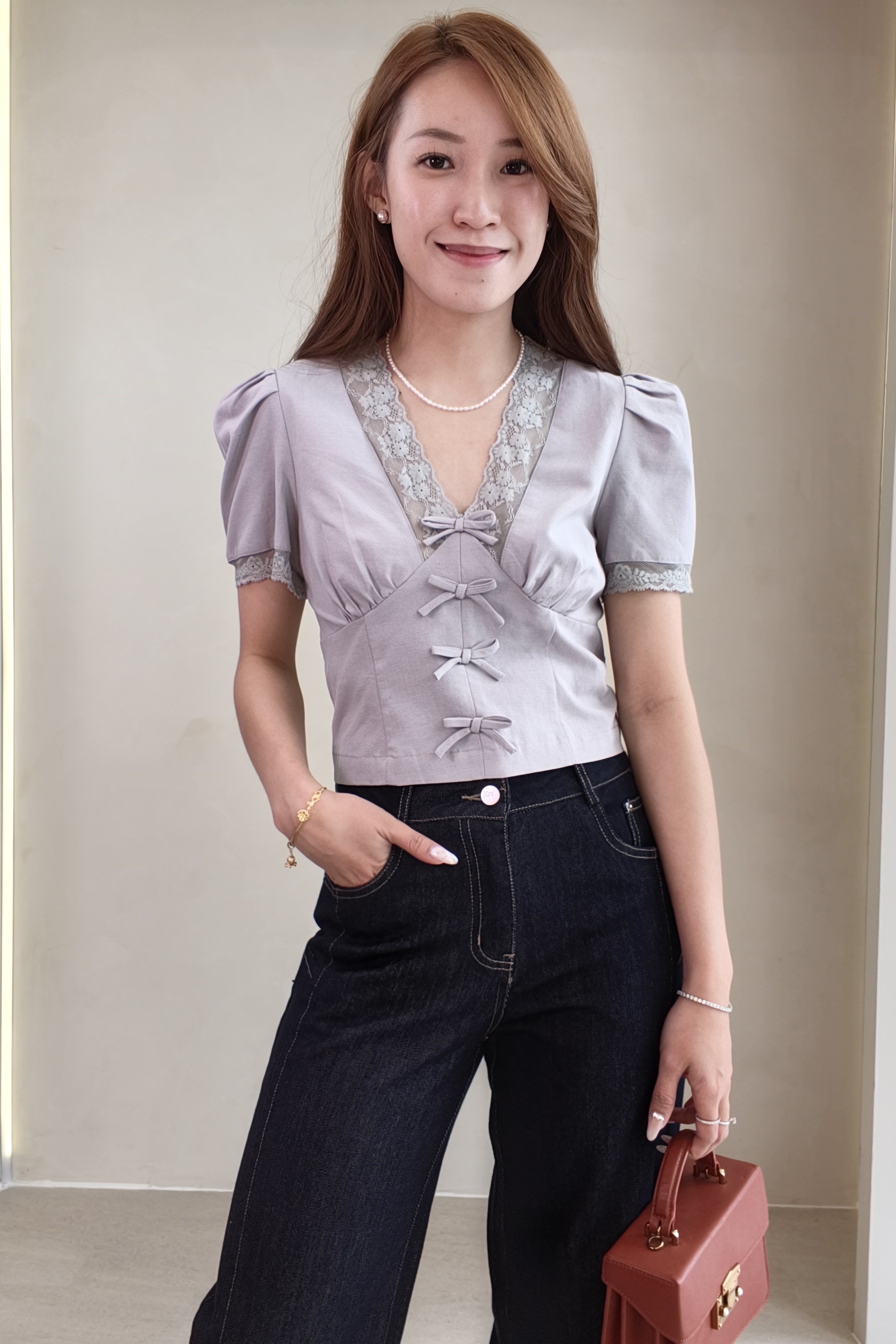 CB2743 French Lace Bow Top