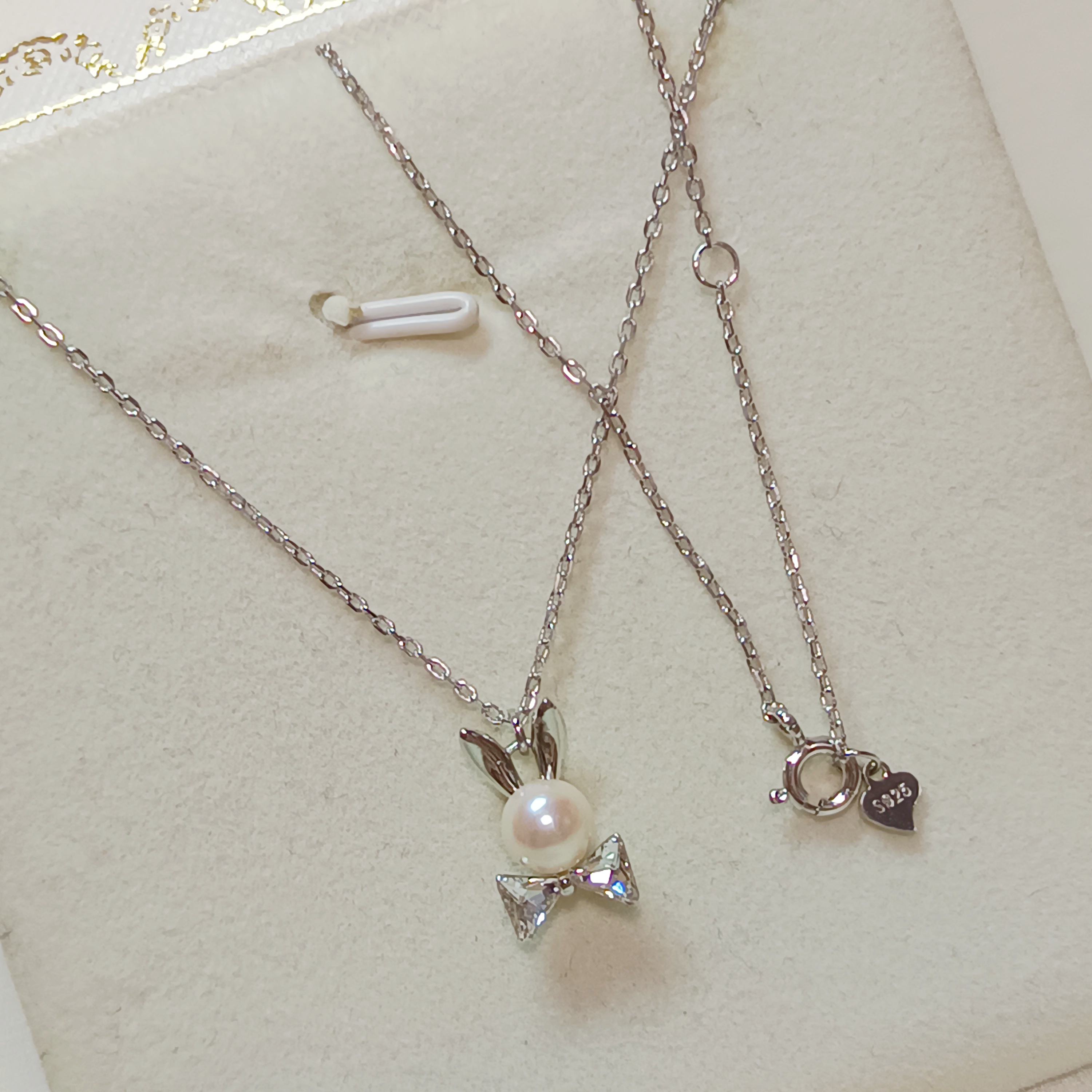 特價品‼️正圓極強光日本akoya 海水珍珠s925銀鋯石蝴蝶結小兔套鍊
