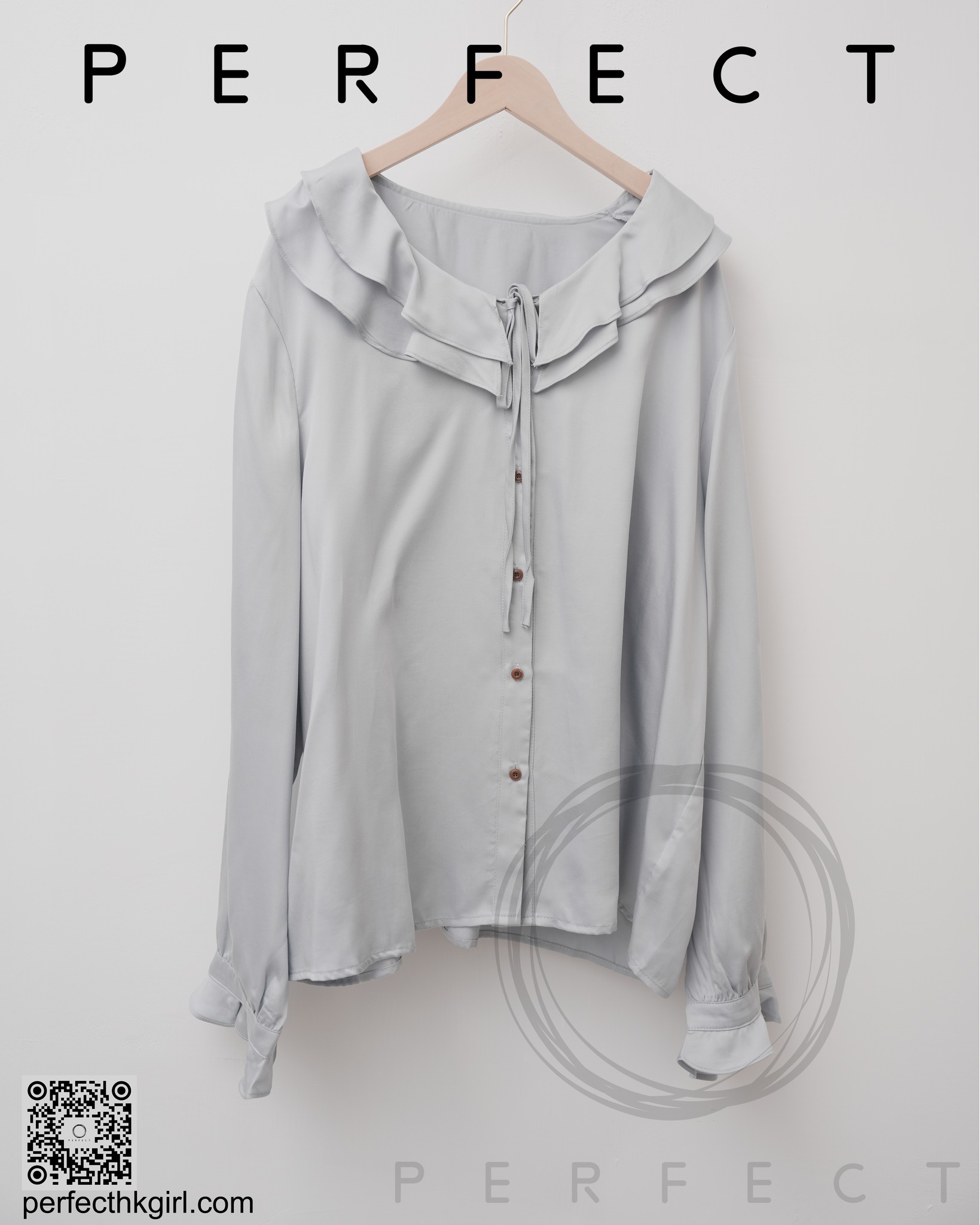 T0004_高貴面料五色大RUFFLE領上衣(氣質灰)