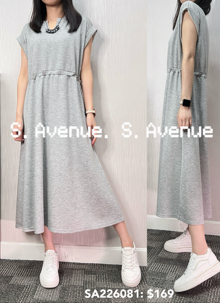 SA226081: 短袖V領束腰淨色op