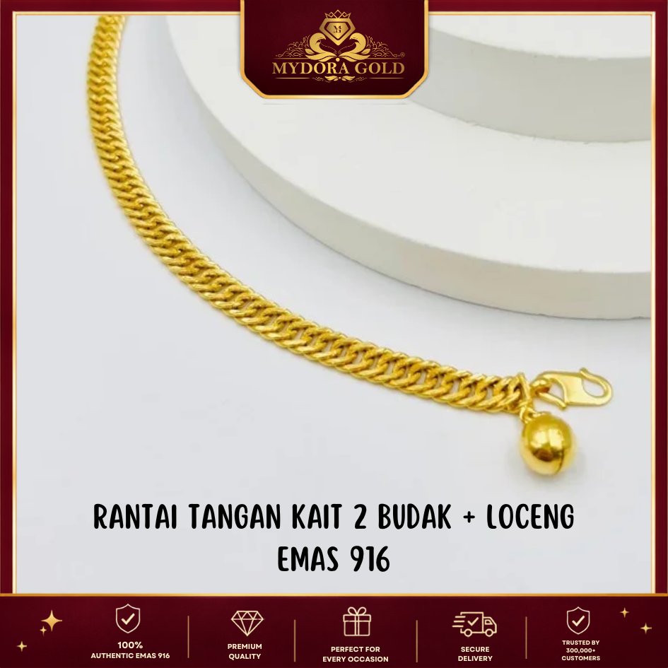 MYDORA Rantai Tangan Kait 2 Budak + Loceng | EMAS 916/22k