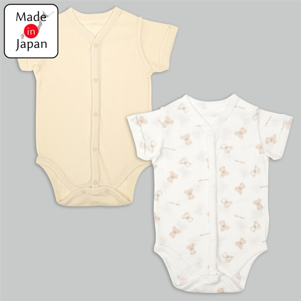🇯🇵預訂 日本直送🇯🇵日本製小熊印花純棉前開式短袖包屁衣兩件套