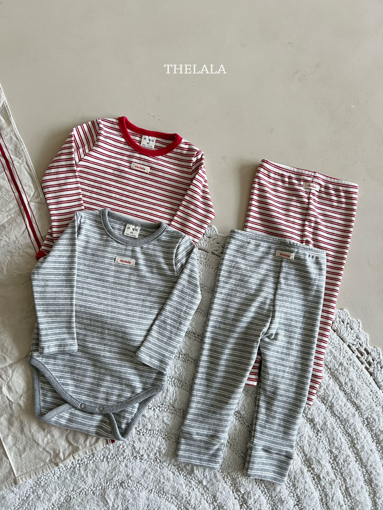 🌸預訂 韓國直送🌸🇰🇷THELALA兩色標籤條紋長袖包屁衣