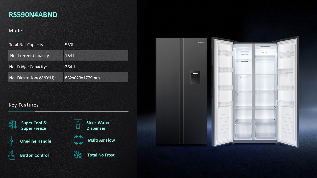 Hisense Side by Side Inverter 530L Refrigerator (RS590N4ABND)