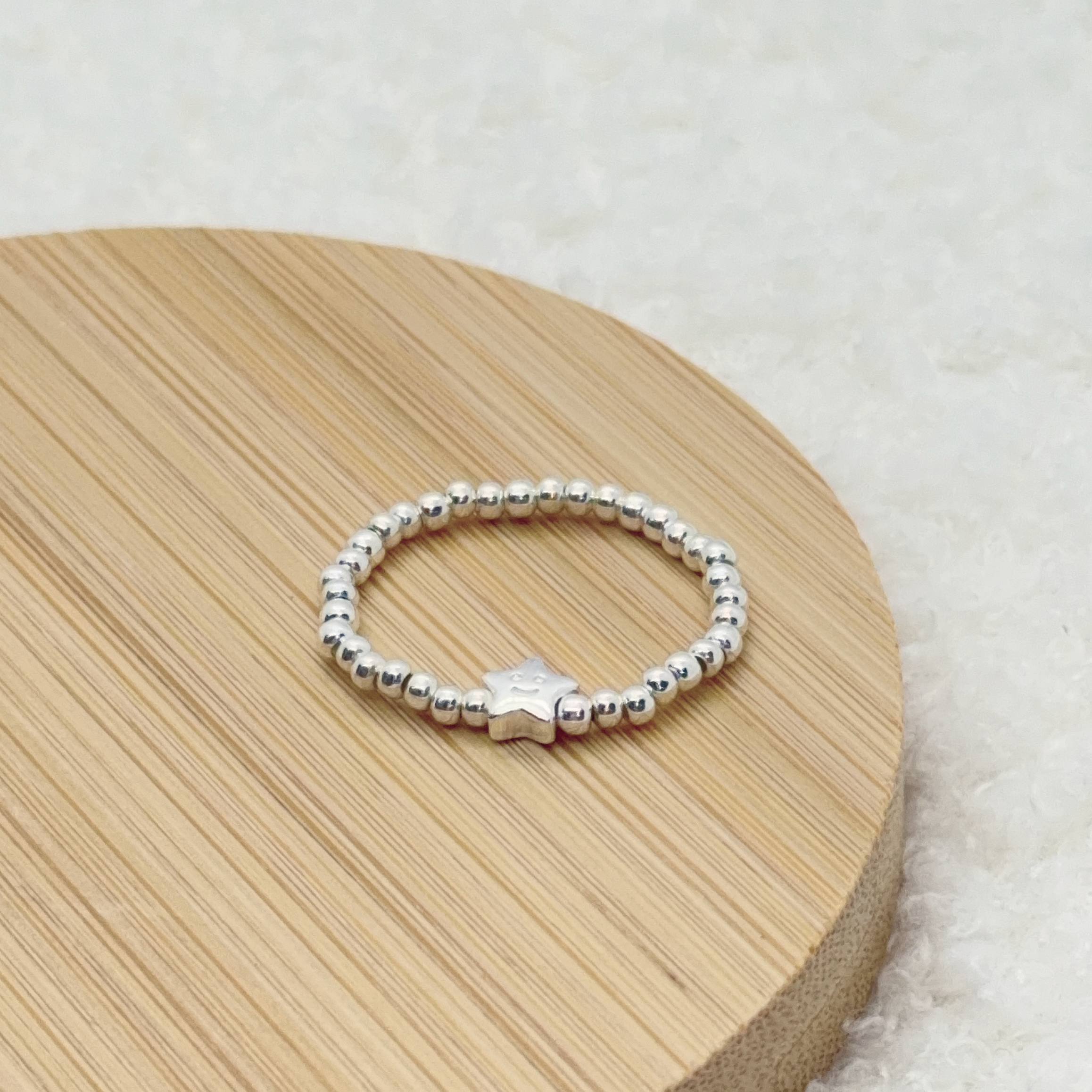 925純銀系列 - 星星 銀珠彈力戒指圈 (925 Silver)