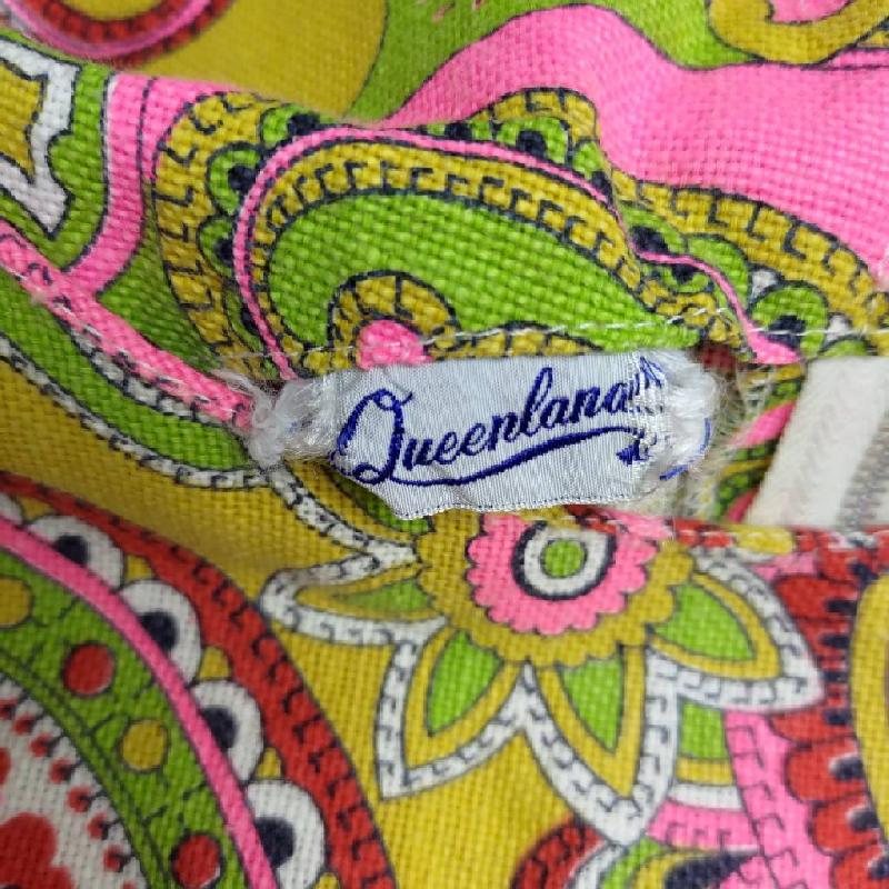 Vintage C.a. 1960s Paisley Pattern MOD Summer Dress - Size L (MU105-46)