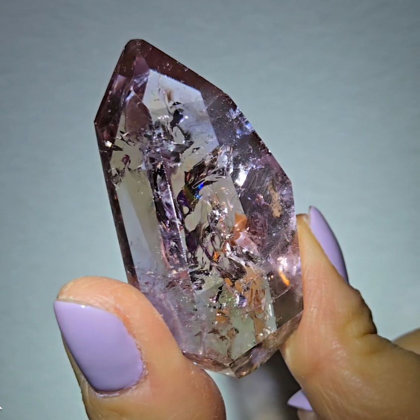 Ametrine pocket stone with rainbows - AME62