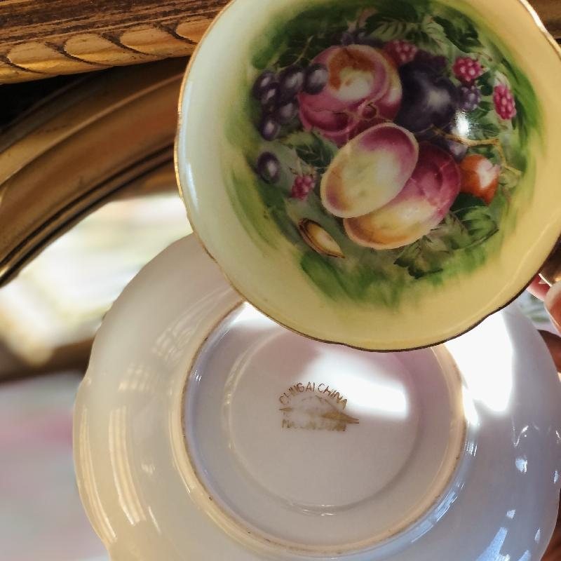 Vintage C.a. 1950-60s Japanese Fruit Tea Set Duo with Pink Exterior(MT1423)
