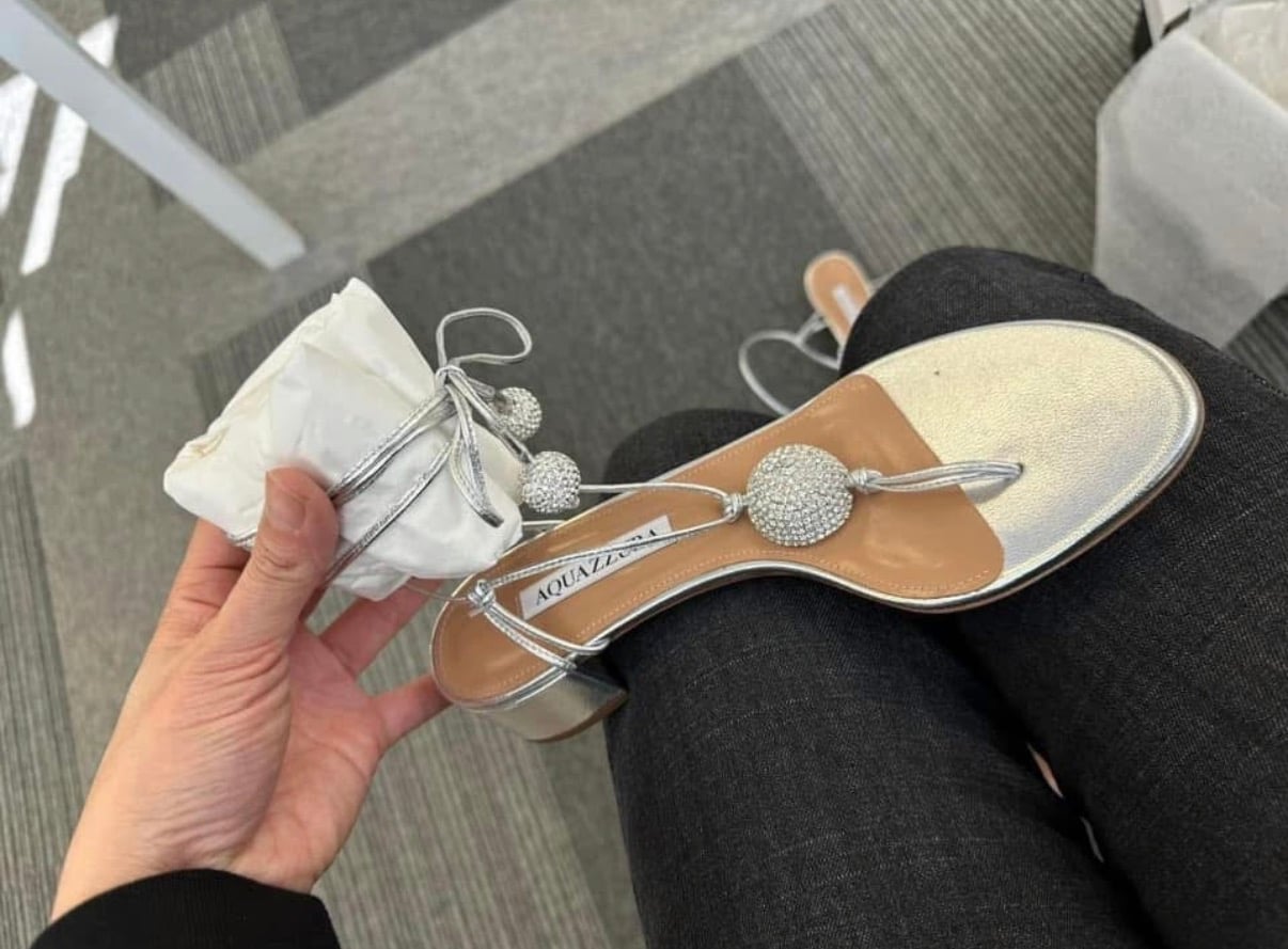 Aquazzura 銀色水晶涼鞋 37