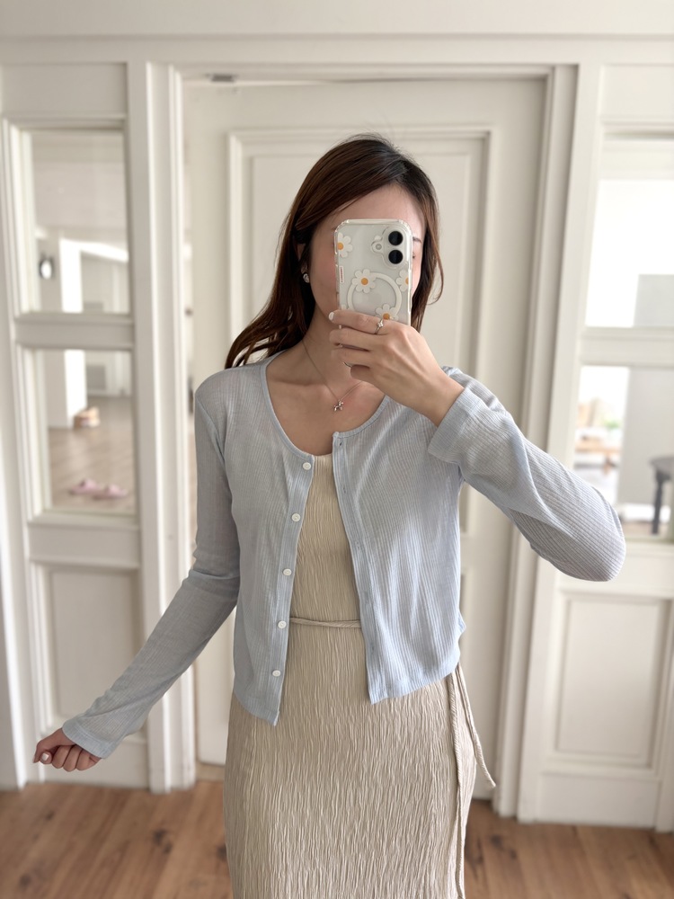 Airy Pastel Cropped Cardigan (Blue)