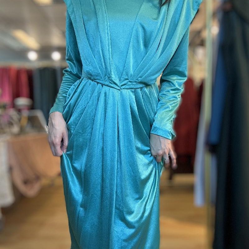 Vintage Japanese 1980s Turquoise Sash Drape Dress (MT2260-20)